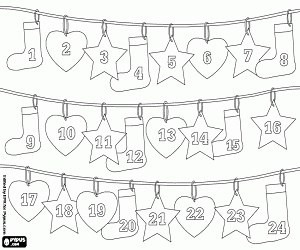 Hanging advent calendar coloring page printable game