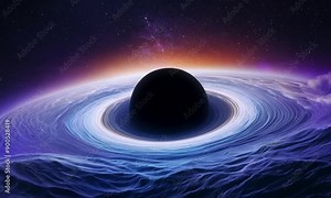 Black Hole Enigma: A mesmerizing depiction of a black hole, its gravitational pull warping space and time, surrounded by a swirling accretion disk of cosmic dust and gas. The image captures the awe-in