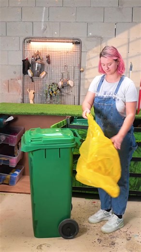 She decorated a trash corner with the most functional and organizational storage! 🗑 #recycle #diy #ecofriendly #reusereducerecycle #craft