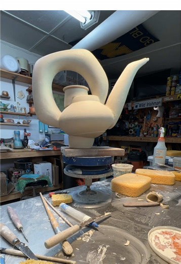 Assembling a porcelain teapot this morning. It’s always fun to see these parts finally come together. Now to let it set up some more and then I’ll give it a final clean up before slowly drying it out. #potterytiktok #potterytok #teapot #handbuiltceramics #redbeardceramics