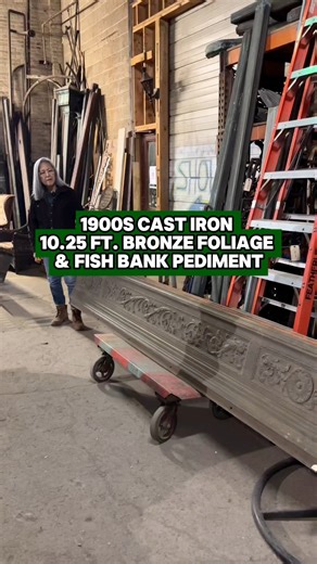 Antique 1900s cast iron horizontal pediment with ornate floral, foliate, ribbon, and fish carvings. This was salvaged from a bank or prominent commercial building. This is in excellent condition. 🔗 ogtstore.com 🔗 📩 Message us for more information! 📍 400 Gilligan St, Scranton, PA 18508 📍 300 Brook Street, Scranton, PA 18505 (by appointment only) 📐 123 in. W x 18 in. H x 2 in. D 🚛 Shipping available everywhere!! #oldegoodthings #antiquestore #antiqueshop #architecturalsalvage #antiquestoref