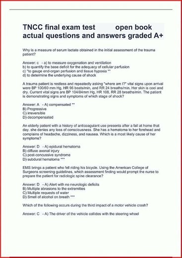 Tncc Final Exam Test Open Book Actual Questions And Answers video