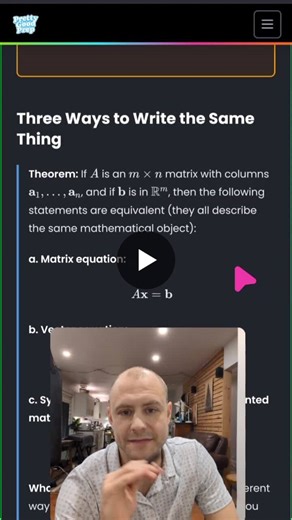 Linear Algebra: When does AX b have a solution? The answer: If and only if B is a linear combination of the columns of A! Geometrically, imagine vectors A1, A2, A3 in R3 space. Their span might… | Sheldon Stewart