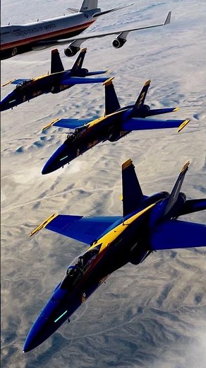 US Navy F/A-18C Blue Angels fly alongside the NEW Air Force One.