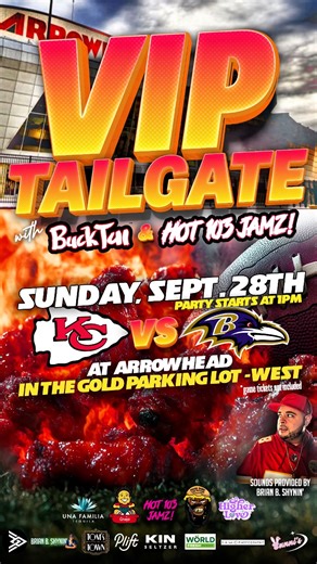 15K views · 162 reactions | We bike with another Hood Dude tailgate review  First 100 shares = VIP access  Food by Buck Tui (brisket, Rangoon, wings, ribs), sounds by Brian B. Shynin', and 103 JAMZ in the building! Gold Lot (west of Arrowhead) ️ 9/28 – Chiefs vs Ravens, 1 PM Pull up for the most lit tailgate in KC history. Share now to lock in VIP! | Glenn Robinson | Facebook