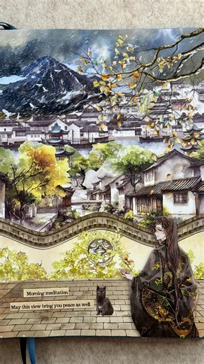 ASMR journal Rainy Mountain landscape🌧️🍂🏯🗻🐈‍⬛✨ Tapes, stickers and tools from @journalsayshop 🌷💖 Link 🔗 https://www.journalsay.com/?ref=isuqwxzp ✨ Products names and codes: Scissors - Vintage Heart-shaped Orchid Cross-stitch Cutting Tools JD-FGXXLH-02 ; Sticker Book - Vintage Character Flower Castle Landscape TZB-FJXW-05 ; PET Tape - 500cm Vintage Sky Cloud Lightning Fireworks Rainbow JD-ZEROTK2506AA-02 ; Journalsay Vintage Wooden Flip-top Storage Box SNH-MZFG-02 ; Branch and Leaf Growth