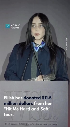 Billie Eilish didn’t just accept an award — she used the moment to call out the richest people in the room and ask “If you’re a billionaire, why are you a billionaire?” She’s committing $11.5 million from her tour to environmental and social justice causes. This is more than music. It’s conviction in action. Billie Eilish | Billionaire | Mark Zuckerberg | WSJ | Social causes bhae to to be c | Mosaic Radar