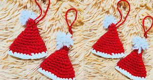 Crochet Mini Santa Hat Ornament with Single Crochets