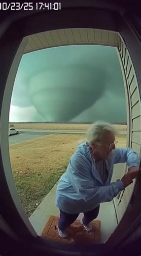Granny vs Tornado at Front Door!