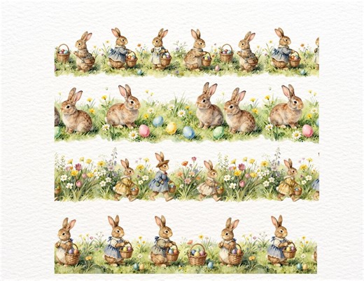 12 Easter Seamless Borders Clipart | Easter Eggs & Bunny Border PNG | Easter Clipart for Invitations, Scrapbooking, Planners - Etsy