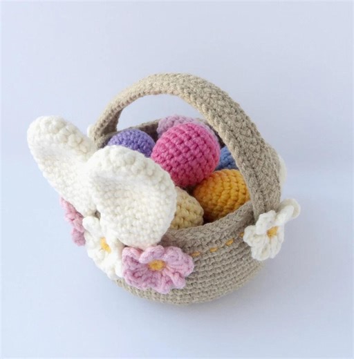 Crochet Easter Basket With Handmade Crochet Eggs | Bunny Basket Easter Decor | Reusable Easter Basket | Kids Easter Basket - Etsy