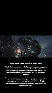 Blade Runner (1982), directed by Ridley Scott “Blade Runner appears regularly, two or three times a year in various shapes and forms of science fiction. It set the pace for what is essentially urban science fiction, urban future — and that’s why I’ve never re‑visited that area.” — Christopher Frayling 💡 Blade Runner defined the visual vocabulary of cyberpunk cinema — rain‑slicked streets, neon glow, monolithic skyscrapers and dystopian urban decay. This aesthetic has deeply influenced countless