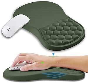 Ergonomic Mouse Pad Wrist Support with Memory Foam Massage Bulge, Carpal Tunnel Pain Relief Mousepad Wrist Rest for Mouse(12x8 inch,Olive Green)
