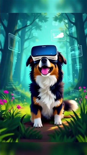a dog wearing VR goggles exploring a digital world #dog #glass #sunglasses #ai #aiart #animal #viral