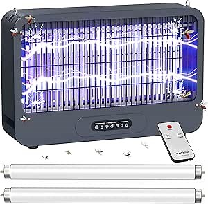 Electric Bug Zapper Indoor and Outdoor with 3500V Powerful Dual Grid - Mosquito Zapper with Remote, Fly Zapper, UV Light Fly Trap Insect Killer for Patio Home Backyard Kitchen Camping, 2 Extra Blubs