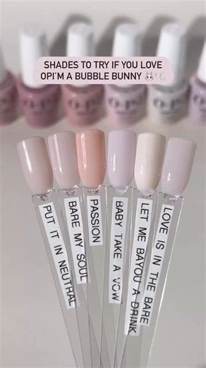PSA: “OPI’m a Bubble Bunny” is SOLD OUT! 😱 Didn’t get a chance to snag it? Try these GelColor shades for a similar look. 🐰🫧 Shades: Put it in Neutral Bare My Soul Passion Baby, Take a Vow Let Me Bayou a Drink Love is in the Bare | OPI