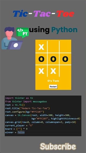 Python Beginners Project: Tic-Tac-Toe with Tkinter #coding #python