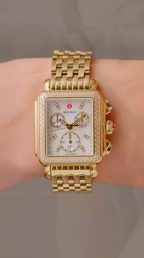 Step into timeless elegance with the iconic Michele Deco Diamond watch. Radiating luxury in every detail, this exquisite piece in 18K gold plating is a true symbol of sophistication and style, perfect for those who appreciate timeless beauty. #michelewatch #micheledeco #decowatch #womenwatch #18kgold #diamondwatch #luxurywatches | Maddaloni Jewelers
