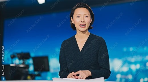 News reader from a Japanese TV. Broadcast