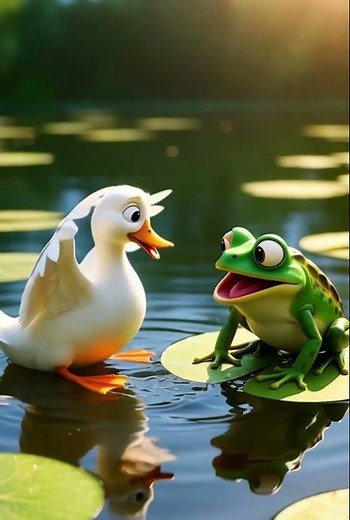 “Duck and Frog Water Splash Battle! 🦆🐸💦