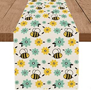 Summer Table Runner Bee Flower Seasonal Dresser Home Kitchen Dining Table Party Decor 13x72 Inch