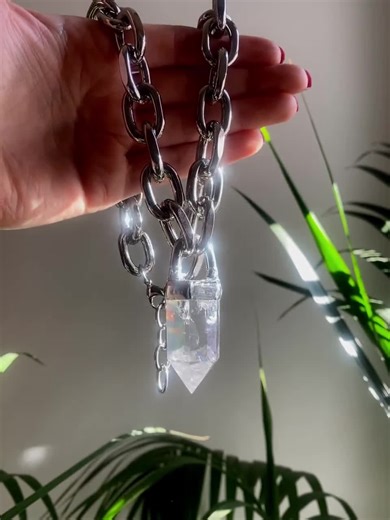 Big Chunky Clear Quartz Crystal Pendant Necklace, Chunky Chain, Natural Crystal. - Etsy