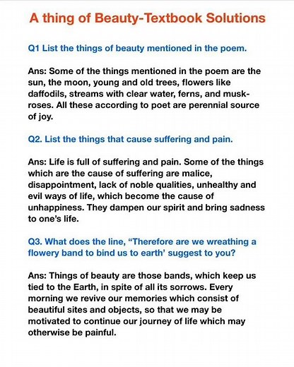 A Thing of Beauty Poem - Class 12 Textbook Solutions