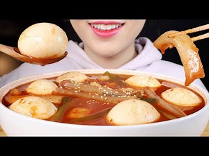 ASMR Soupy Tteokbokki with Soft Boiled Eggs and Rice Paper Tteok Eating Sounds Mukbang