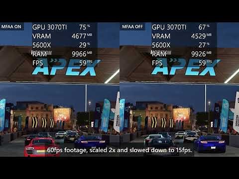Forza Horizon 5 MFAA "ON" vs MFAA "OFF" Anti-aliasing test 4k