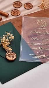 Emerald Green Wedding Invitations, Acrylic Wedding Invitation, Real Gold Foil Invites With Wax Seals and Dried Flowers, Wedding Invitation - Etsy