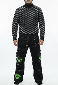 Men’s Black Gothic Cargo Pants With Neon Skull Patches Streetwear Style - Etsy
