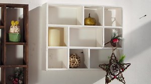 SOFE Wood White Shadow Box Frame with Shelves, 3 Tier Wall Shelving Unit, Wall Mounted Curio Cabinet, Floating Cube Shelves for Wall, Knick Knack Display Shelf, Display Cases for Collectibles