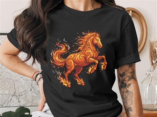 Fiery Horse PNG, Mythical Fire Horse, Rearing Flame Horse, Fantasy Animal Clipart, Ornate Inferno Steed, Digital Download PNG, Digital Art