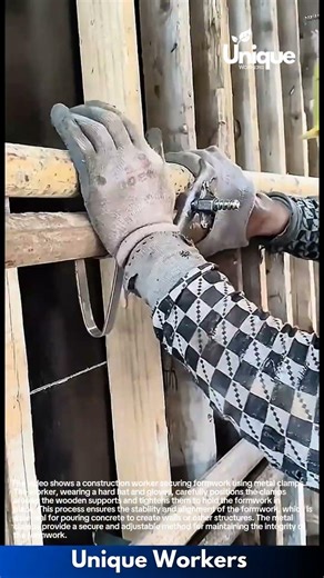 Construction Worker Securing Formwork with Metal Clamps