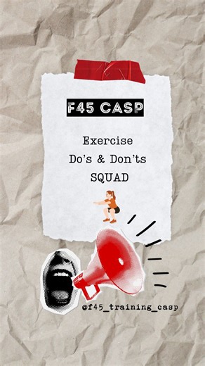 F45 Training Casp on Instagram: "Consejos para tu squat 🦵 ✔️ Empuja desde los talones – Mantén el peso en los talones para activar glúteos y proteger las rodillas ✔️ Espalda neutra y recta – Activa el core y evita encorvarte al bajar ✔️ Pecho arriba – Mejora la postura y el equilibrio durante el movimiento ✔️ Rodillas controladas – Permite que avancen de forma natural sin sobrepasar en exceso la punta de los pies ✔️ Exhala al subir – Suelta el aire al empujar para ganar fuerza y estabilidad Un
