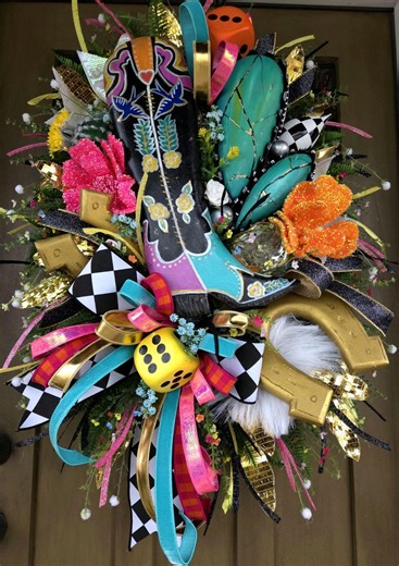 Cowboy Boot Turquoise Wreath, Western Glam Decor, Statement Door Swag - Etsy
