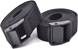 RIO Direct 2PCS Tie Down Straps, Heavy Duty Lashing Straps Adjustable Cam Buckle Tie-Down Straps for Motorcycle, Cargo, Trucks,Trailer,Luggage- 9.8' x 1" Black