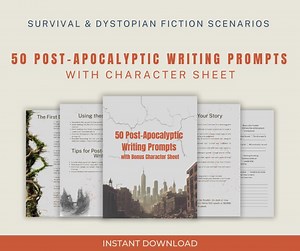 50 Post-Apocalyptic Writing Prompts PDF | Dystopian Survival Fiction Scenarios Character Sheet | Printable Instant Download
