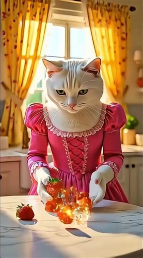 Royal Cat Chef Makes Magical Strawberry Dessert 🍓✨ | Fairytale Kitchen Short #shortstory #cutecats