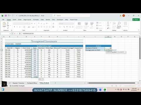 Illustrated Excel 365/2021 | Modules 1-4: SAM Capstone Project 1b Youngwood Insurance