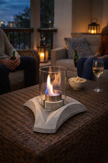 Modern Concrete Tabletop Fire Pit – Ethanol Fireplace With Glass Shield – Minimal Indoor Outdoor Decor – Portable Smokeless Flame Bowl - Etsy