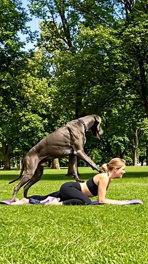 The best couple love Dogs: Dog Yoga Buddy When Your Great Dane Joins Your Workout! #shorts #dogs