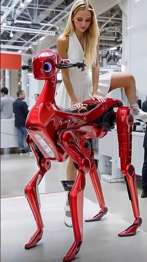 She Rides a Next-Gen AI Quadruped Robot at the Robotics Expo #Robot #QuadrupedRobot