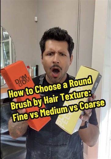 How to Choose a Round Brush by Hair Texture: Fine vs Medium vs Coarse Round brushes aren’t one-size-fits-all,hair texture matters. • Fine hair (straight, low resistance): boar bristle builds tension, shine, and control without over-heating. • Medium hair (naturally wavy): ceramic holds heat to smooth the wave and create soft movement. • Coarse hair (not shown): a mix of boar and synthetic gives grip and heat control. The right brush isn’t about price or hype, it’s about matching the tool to the 
