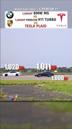 1,000hp BMW M5 vs 1,000hp Porsche 911 Turbo vs Tesla Plaid — DRAG RACE
