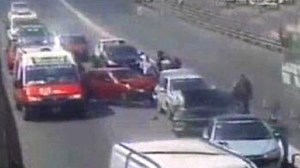 Caught on camera: Three-car-crash in fast lane