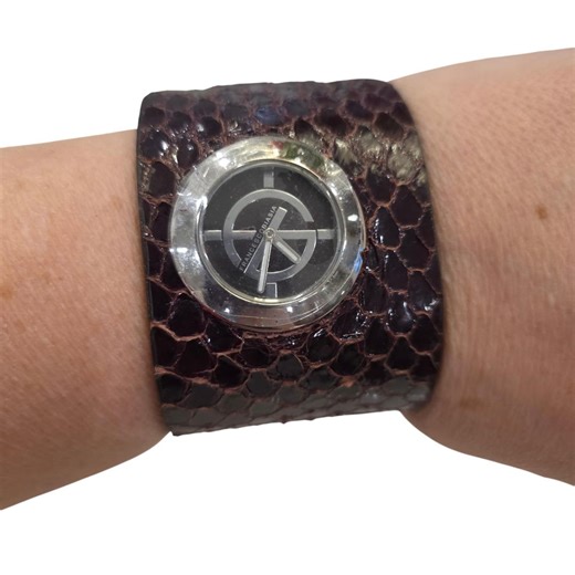 Francesca Biasa Women Watch Aurbogene Faux Snakeskin Cuff Band Silver Round Face - Etsy