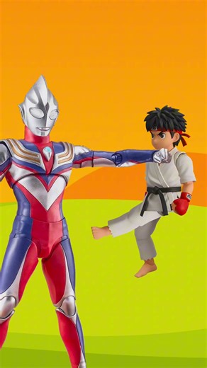 Street Fighter Ryu transforms to battle Ultraman Tiga