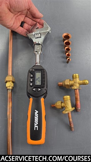 AC Service Tech on Instagram: "Craig shows how a @navac_inc digital torque wrench works and how to tighten a flare connection to the proper torque value. It is important to know how to set and adjust your torque wrench and how to pre-set the values into the torque wrench before using it for speed and efficiency. Subscribe to our online HVAC training courses at acservicetech.com/hvaccourses to learn and grow! . . . #torque #wrench #navac #sponsor #hvac #hvacr #hvactraining #hvactech #acservice #a