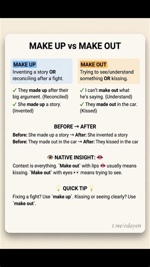 Make up or make out? Two phrases, two totally different meanings. One word changes everything....
